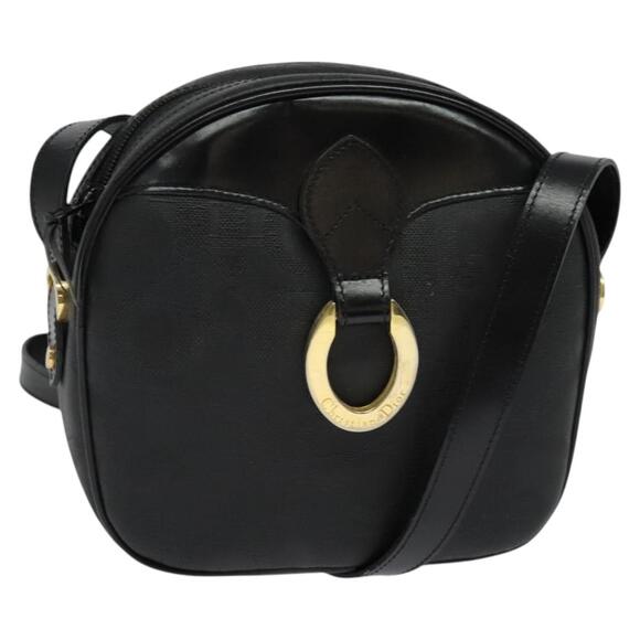 DIOR Trotter Canvas Shoulder Bag Pvc Black Gold - Picture 1 of 12